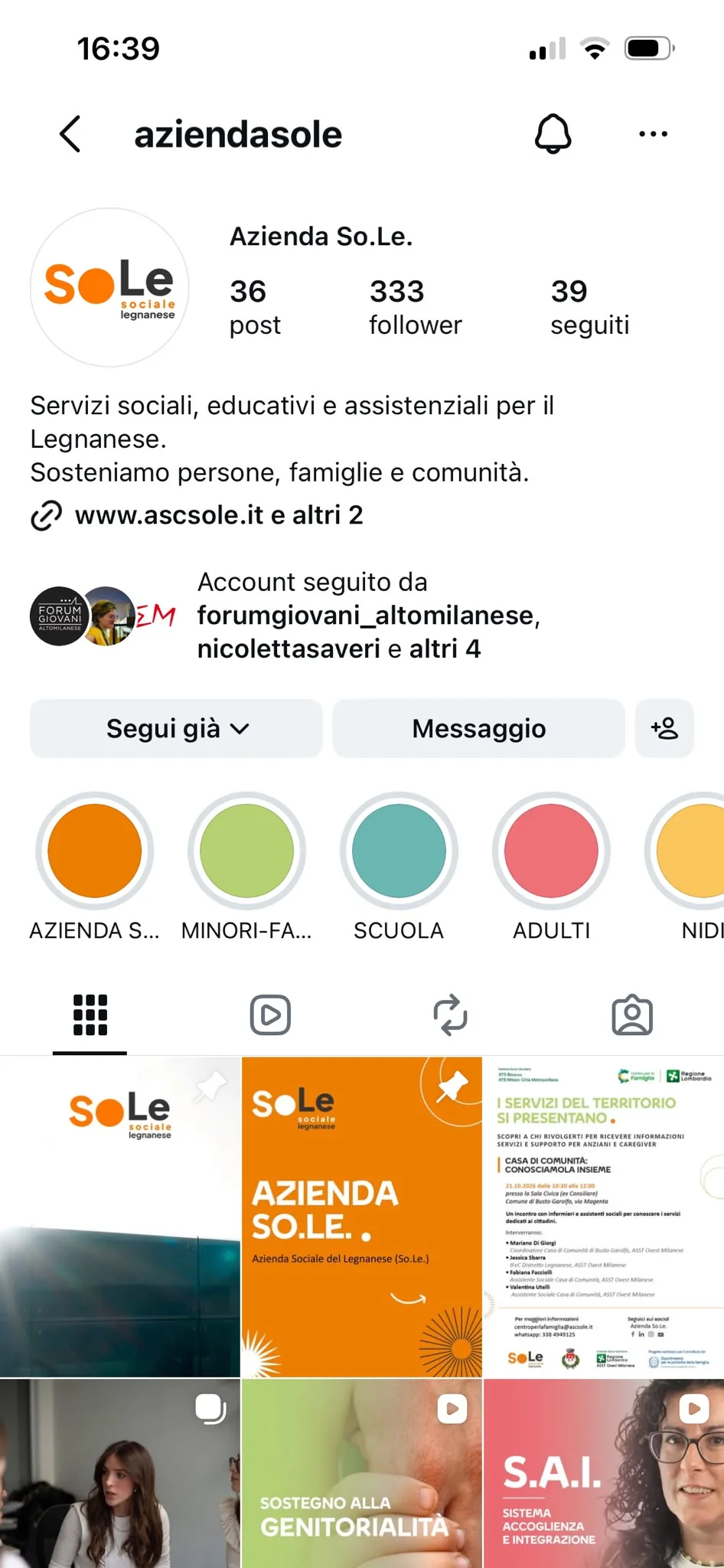 Anteprima del profilo Instagram aziendasole